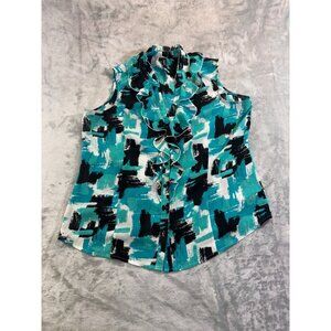 Relativity women's shirt size 1X  Blue abstract sleeveless ruffle top